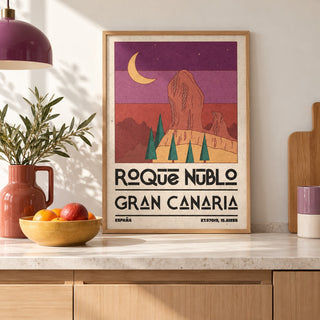 Roque Nublo Wall Art shown in a kitchen, leaning on the counter (frame not included)