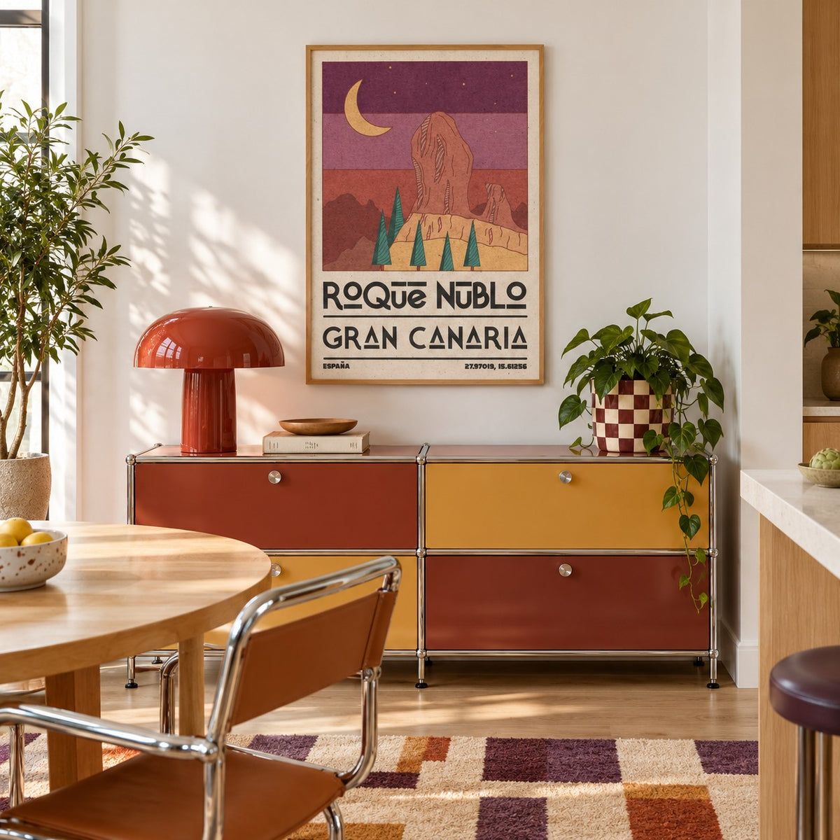 Roque Nublo Wall Art shown in a playful retro modern room (frame not included)