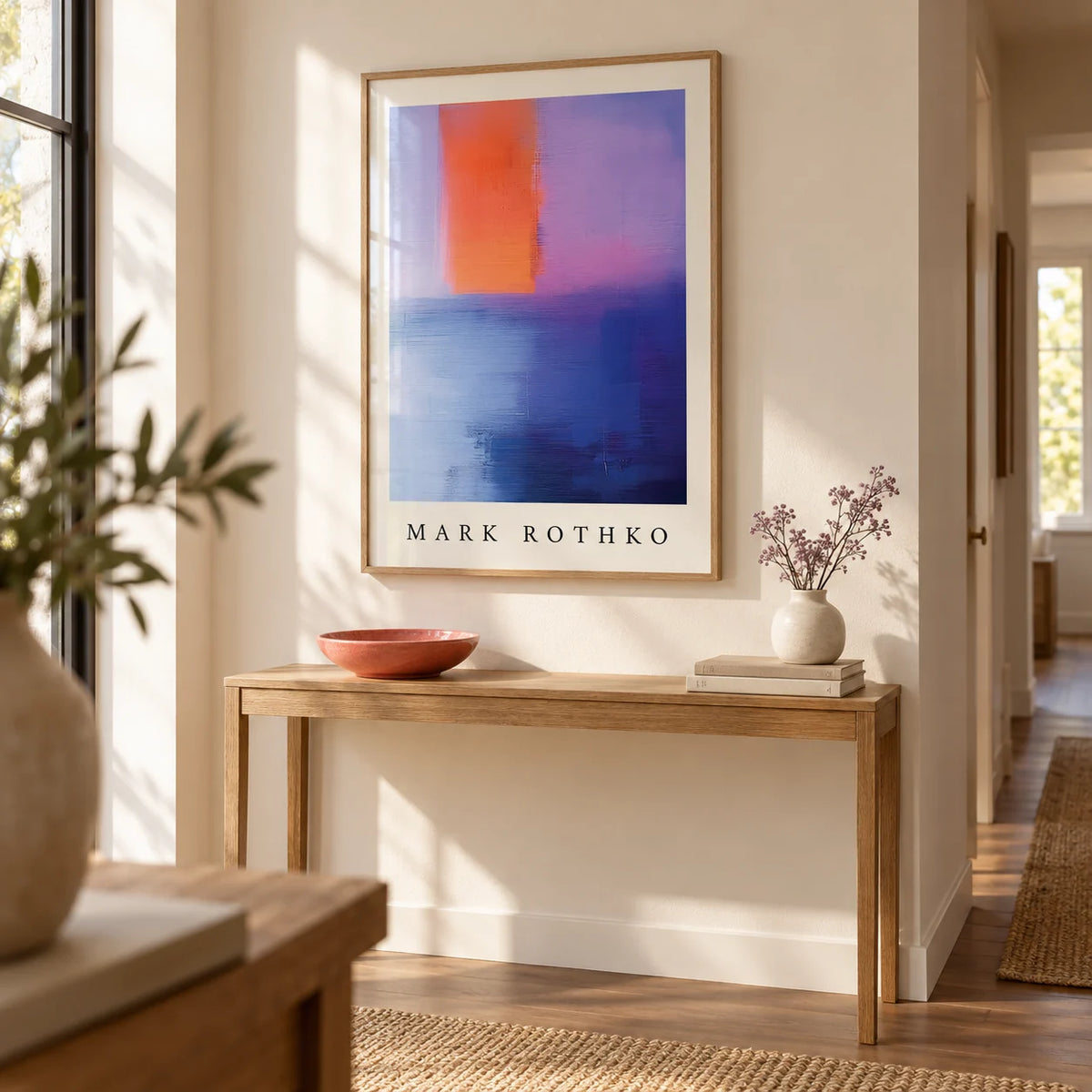 Rothko Art, framed on the wall of a calm hallway with a warm white wall