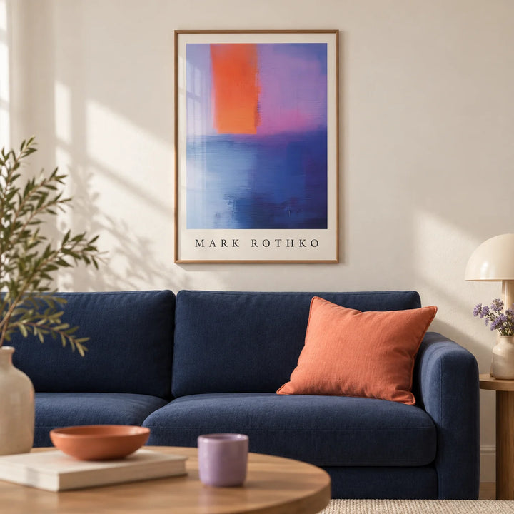 Rothko Art, framed on the wall of a calm modern living room with a warm white wall