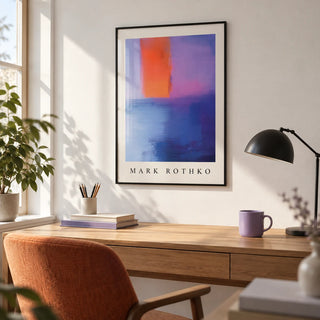Rothko Art, framed on the wall of a quiet home office with a white wall