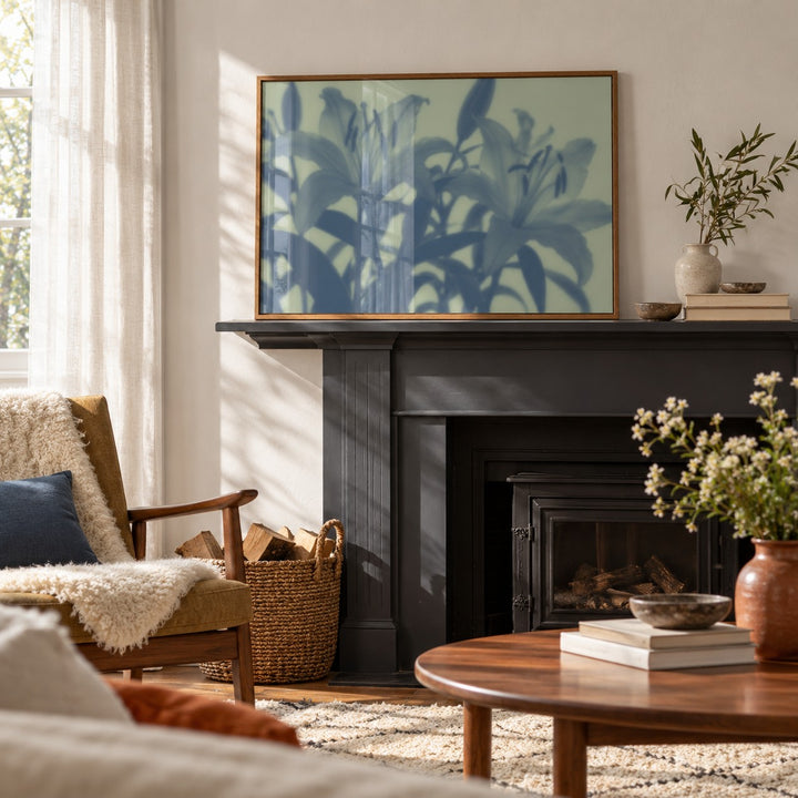 Sage Lily Print styled on a mantelpiece (frame not included)