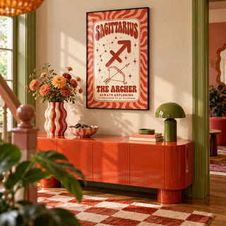 Sagittarius Print, framed on the wall of a fun hallway