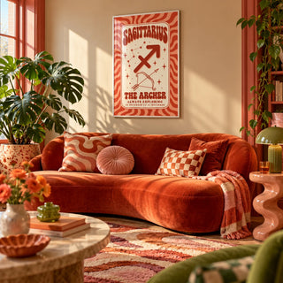 Sagittarius Print, framed on the wall of a maximalist living room