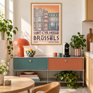Saint Cyr House Poster shown in a kitchen above a coffee station (frame not included)