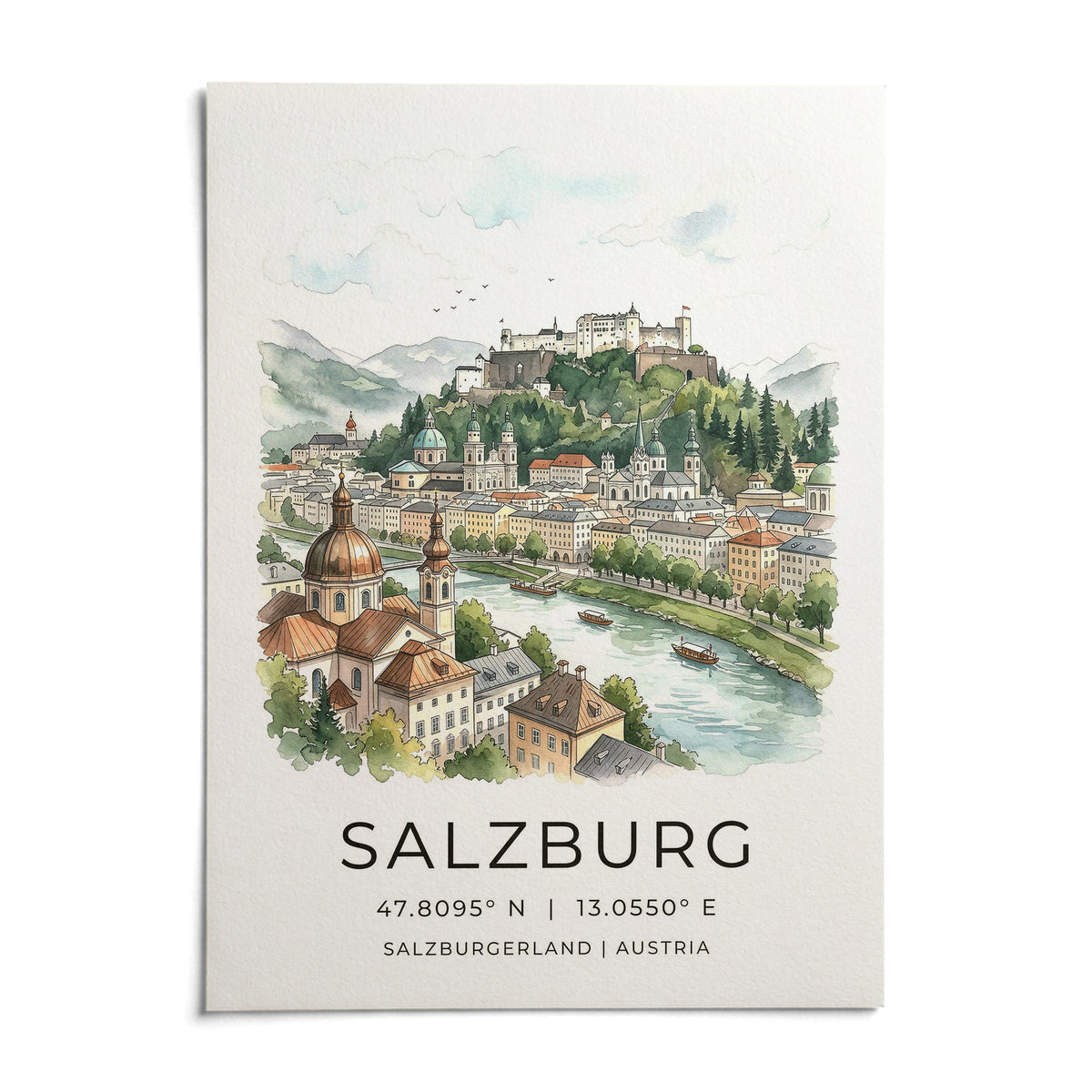 Salzburg City Print, shown as an unframed paper print on a plain white background