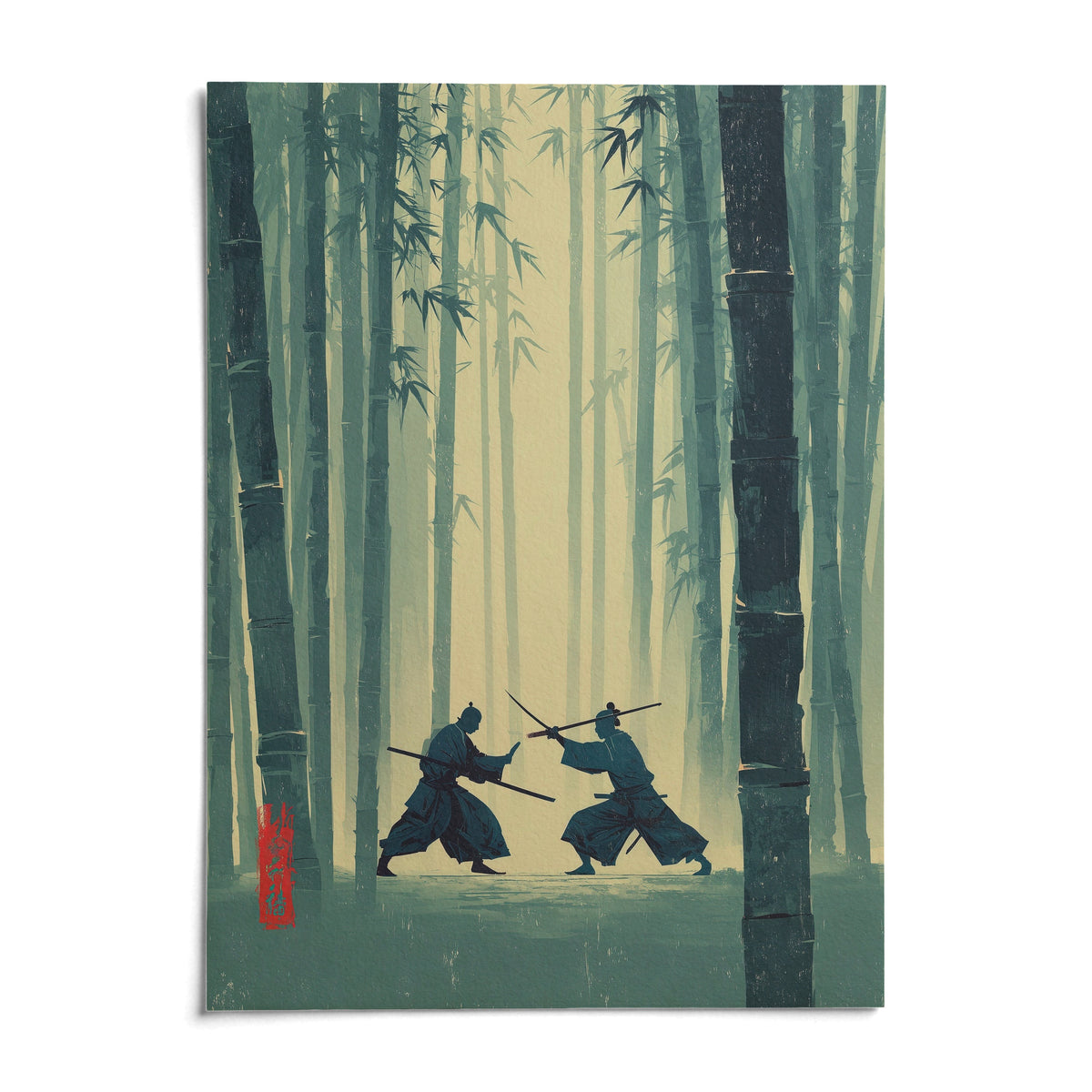 Samurai Bamboo Wall Art, shown as an unframed paper print on a plain white background