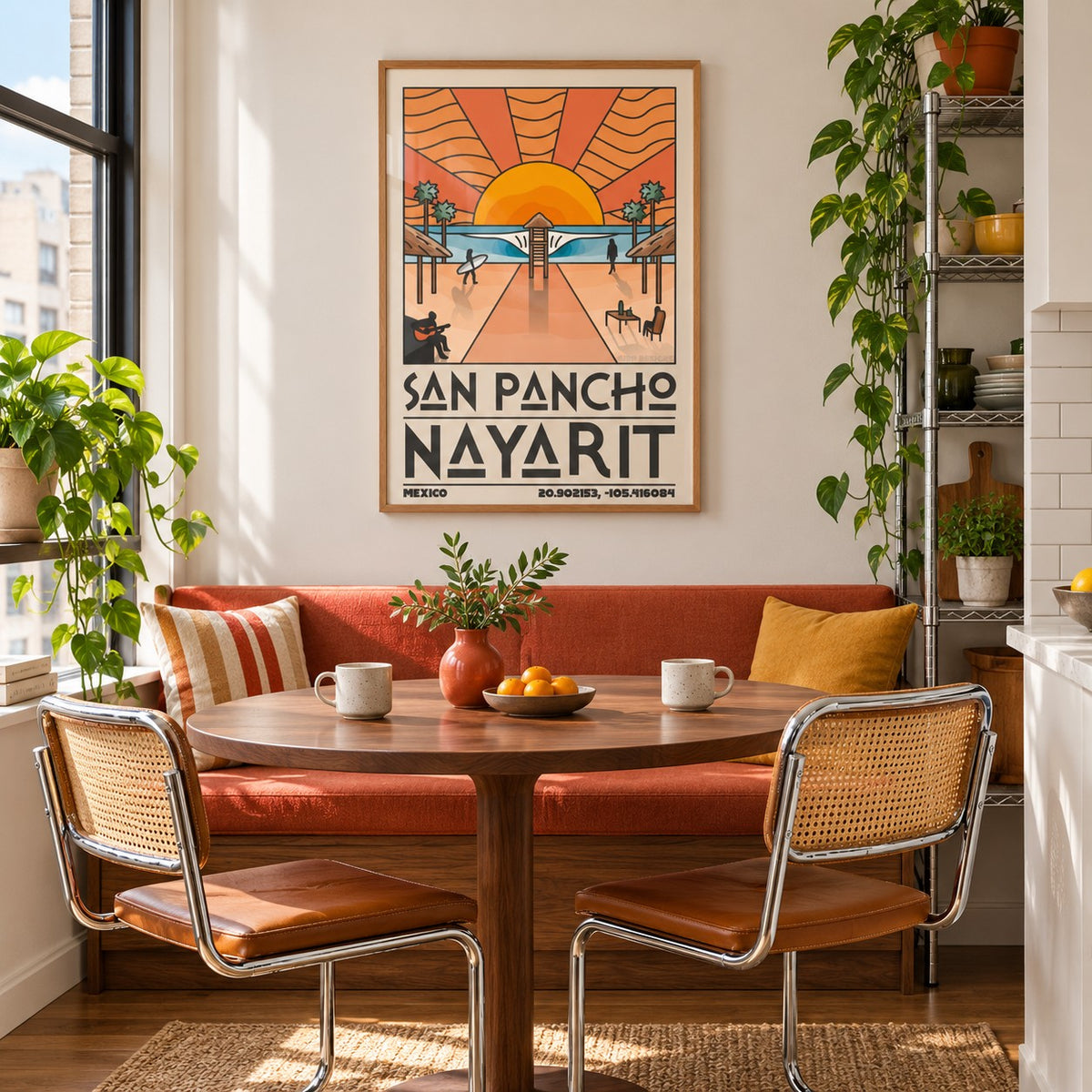 San Pancho Nayarit Print shown in a breakfast nook (frame not included)