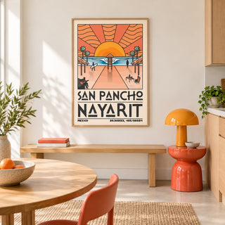 San Pancho Nayarit Print shown in a colourful minimalist room (frame not included)