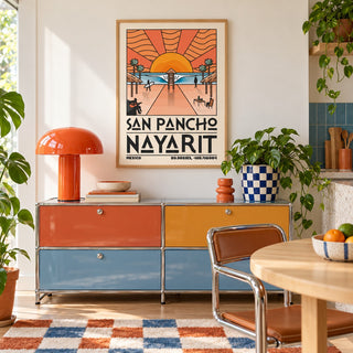 San Pancho Nayarit Print shown in a playful retro modern room (frame not included)