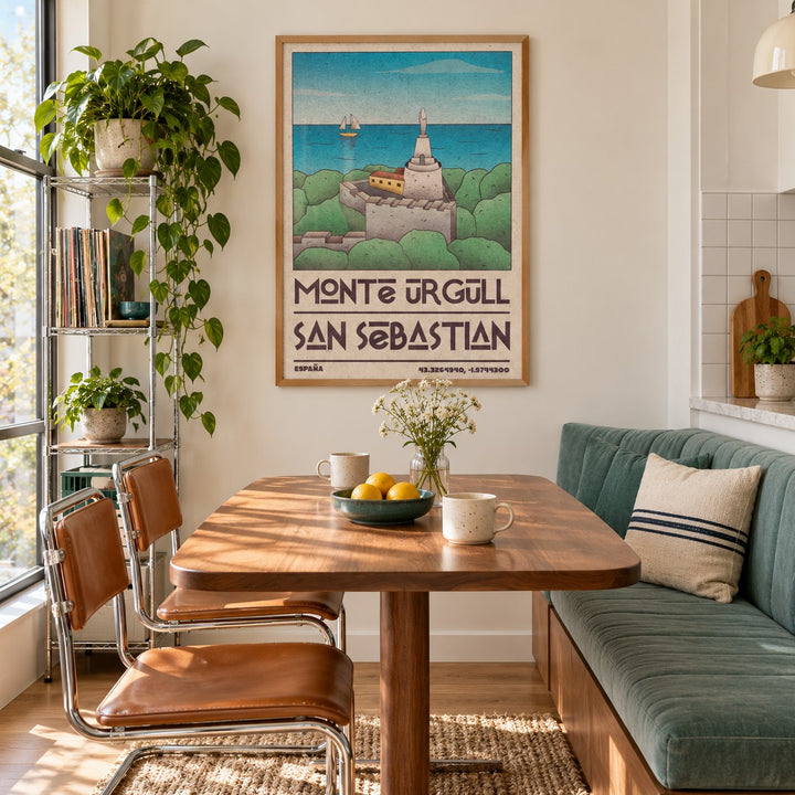 San Sebastian Art Print shown in a breakfast nook (frame not included)