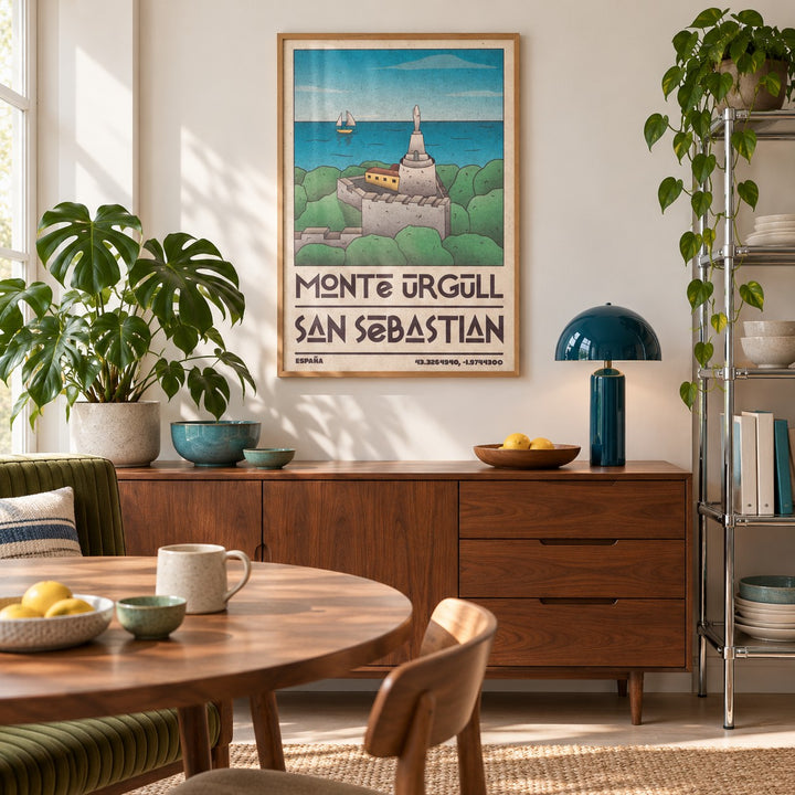 San Sebastian Art Print shown in a creative city apartment (frame not included)