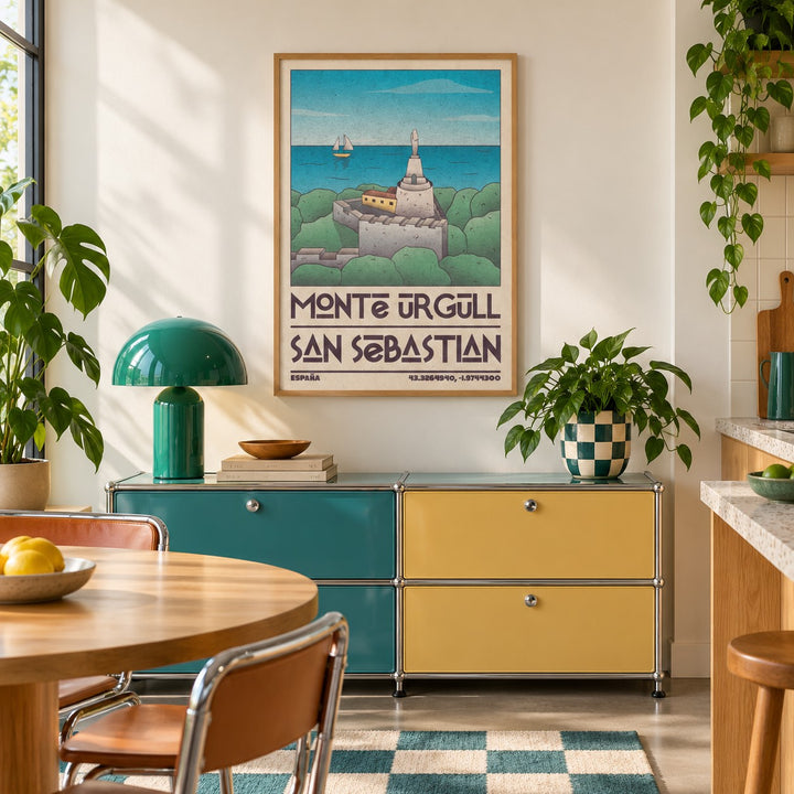 San Sebastian Art Print shown in a playful retro modern room (frame not included)