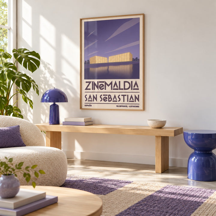 San Sebastian Wall Art shown in a minimalist living room with an oak console (frame not included)