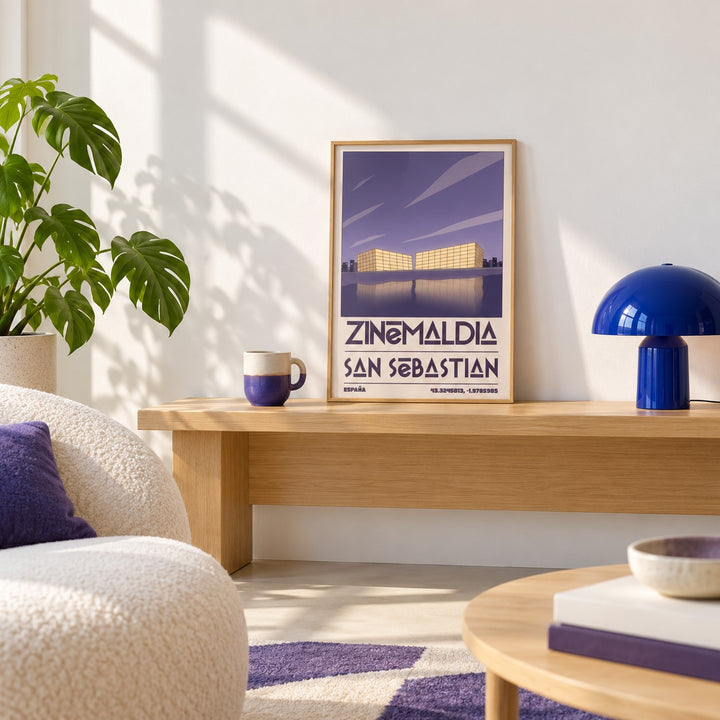 San Sebastian Wall Art shown in the small A4 size on a styled console (frame not included)
