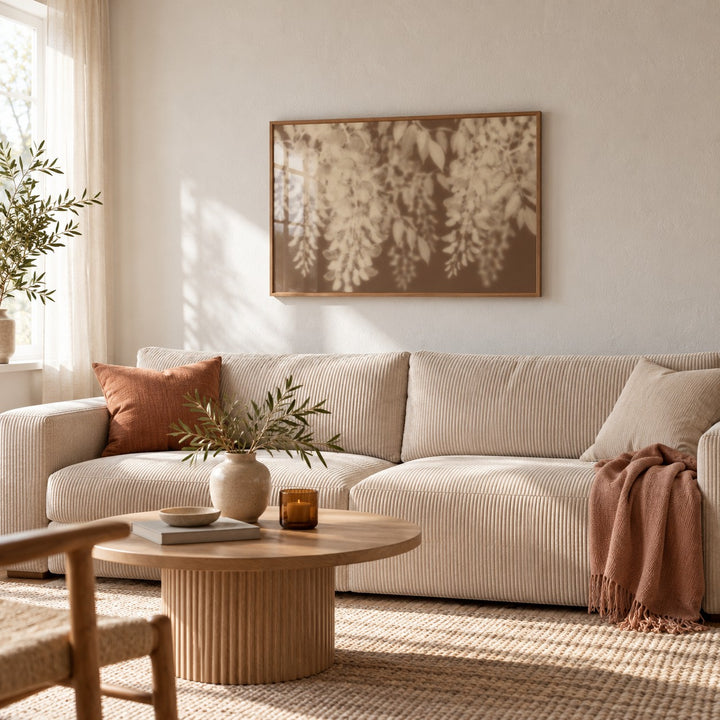 Sand Wisteria Print styled in a living room (frame not included)