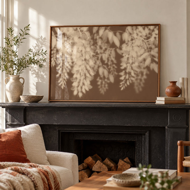 Sand Wisteria Print styled on a mantelpiece (frame not included)