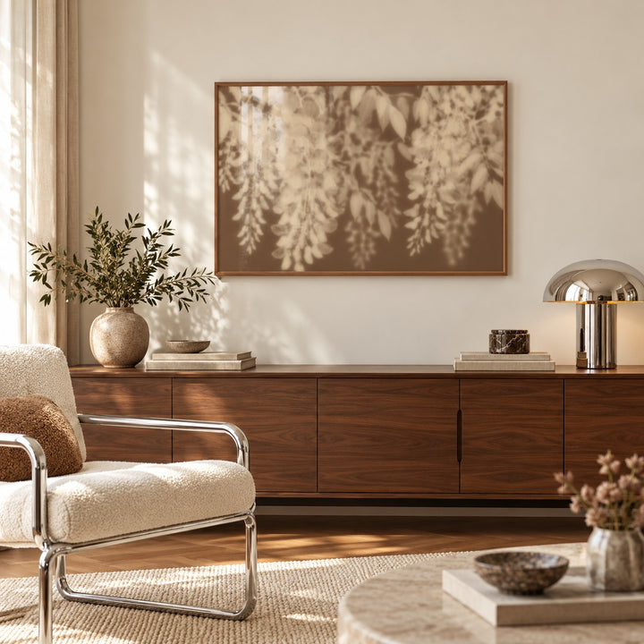 Sand Wisteria Print styled above a sideboard (frame not included)