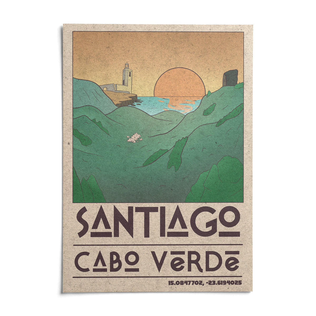 Santiago Cabo Verde Art Print, shown as an unframed paper print on a plain white background