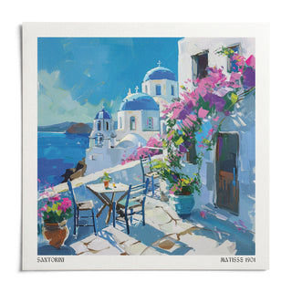 Santorini Wall Art Prints, shown as an unframed paper print on a plain white background