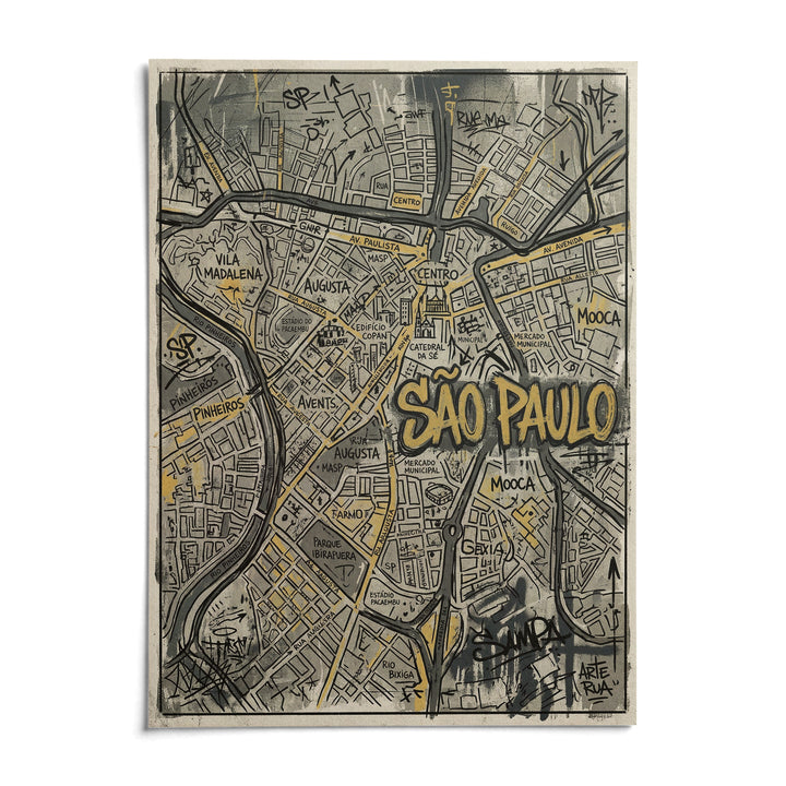Sao Paulo Map Art, shown as an unframed paper print on a plain white background