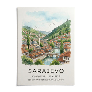 Sarajevo City Print, shown as an unframed paper print on a plain white background