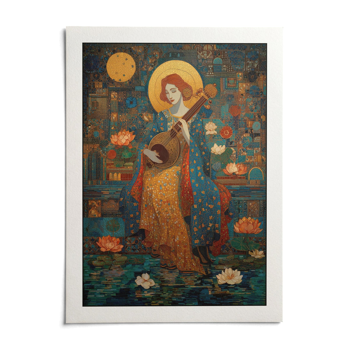 Saraswati Veena Print, shown as an unframed paper print on a plain white background