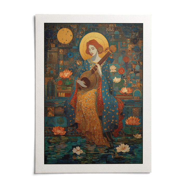 Saraswati Veena Print, shown as an unframed paper print on a plain white background
