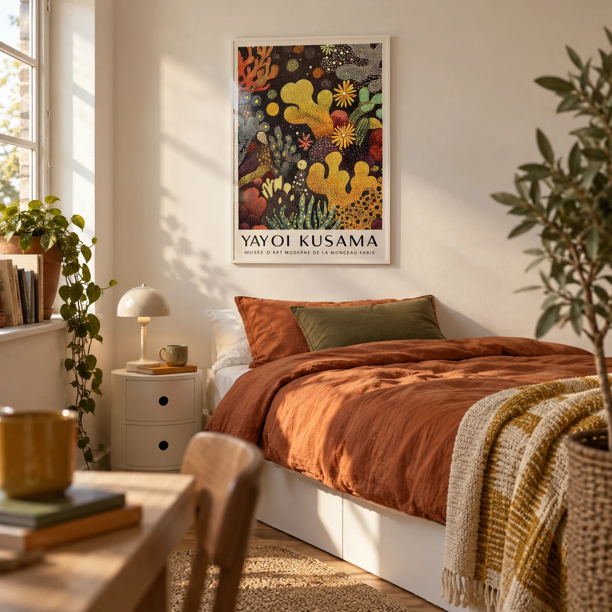 Sea Life Art, framed on the wall of a single bedroom for a young adult (18-25) with a warm white wall