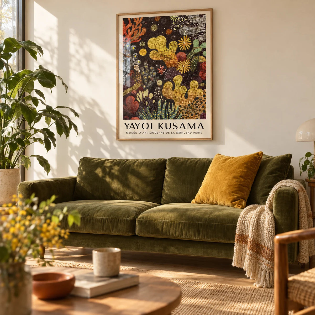Sea Life Art, framed on the wall of a warm living room with a cream wall and a light oak floor