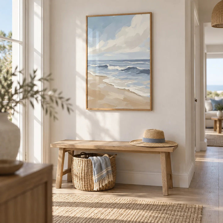 Seascape Poster, framed on the wall of a beach house hallway