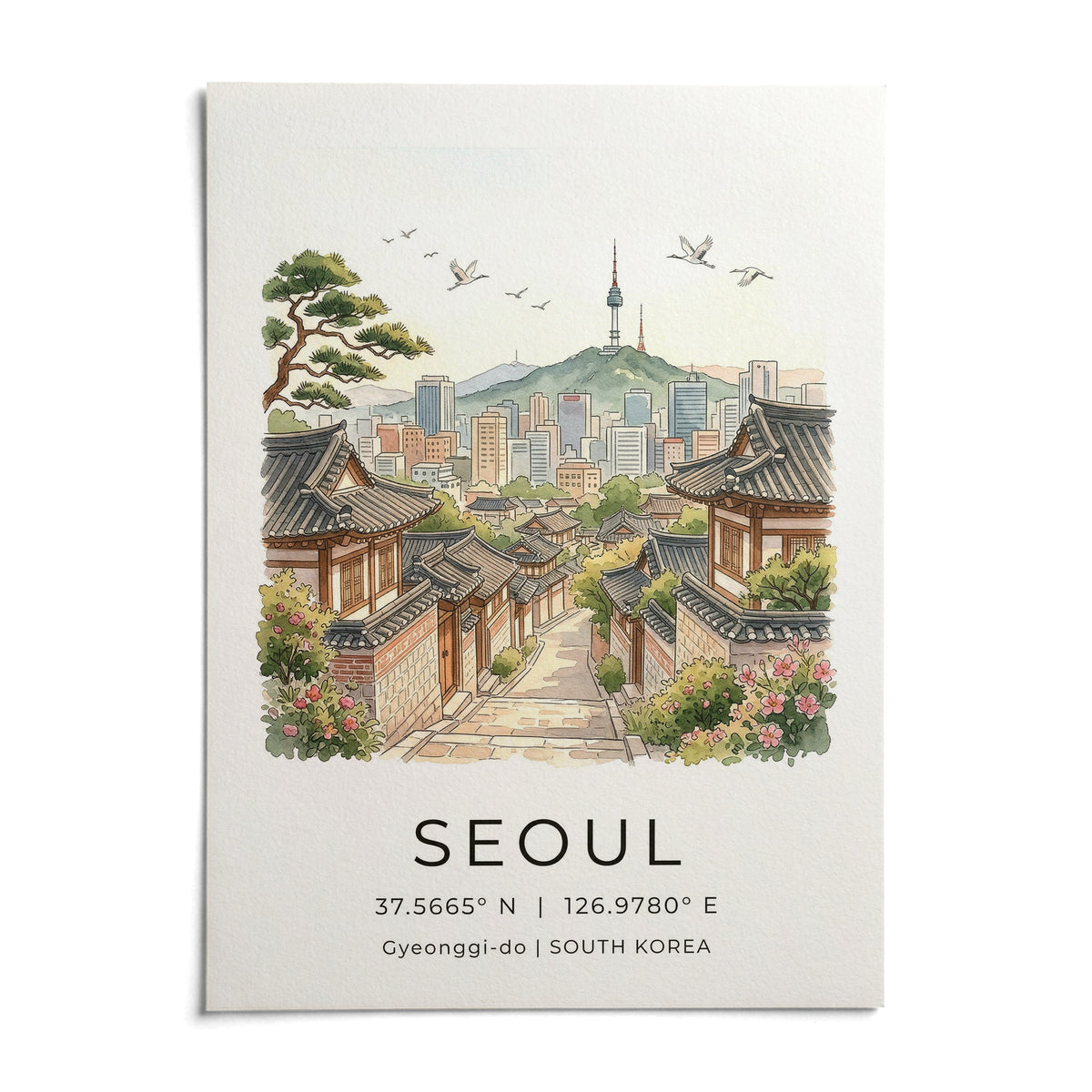 Seoul Landscape Art Print, shown as an unframed paper print on a plain white background