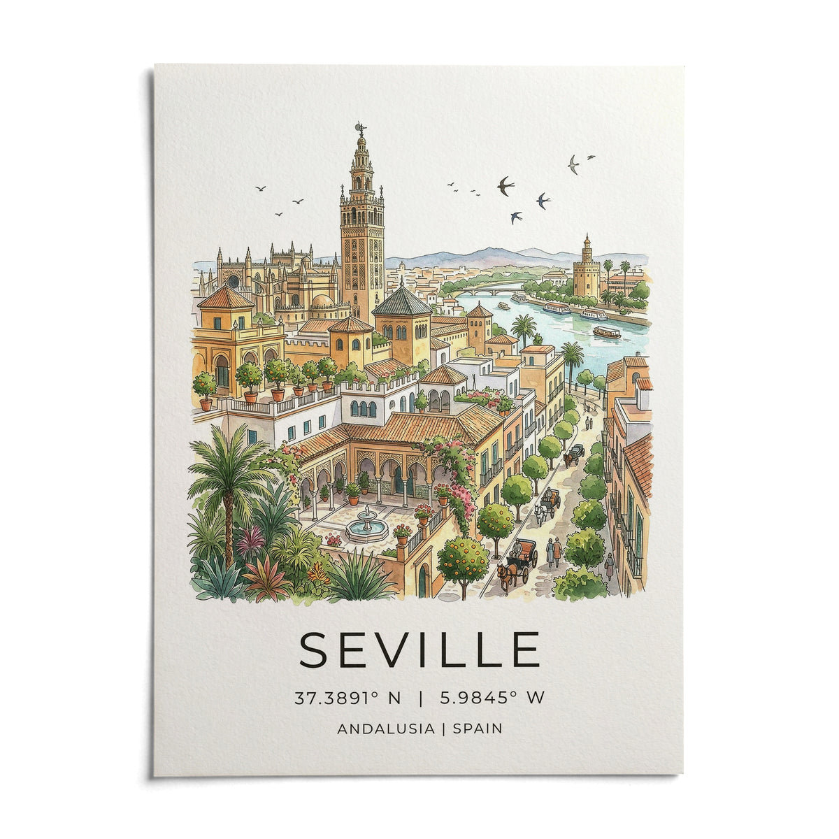 Seville Art Print, shown as an unframed paper print on a plain white background