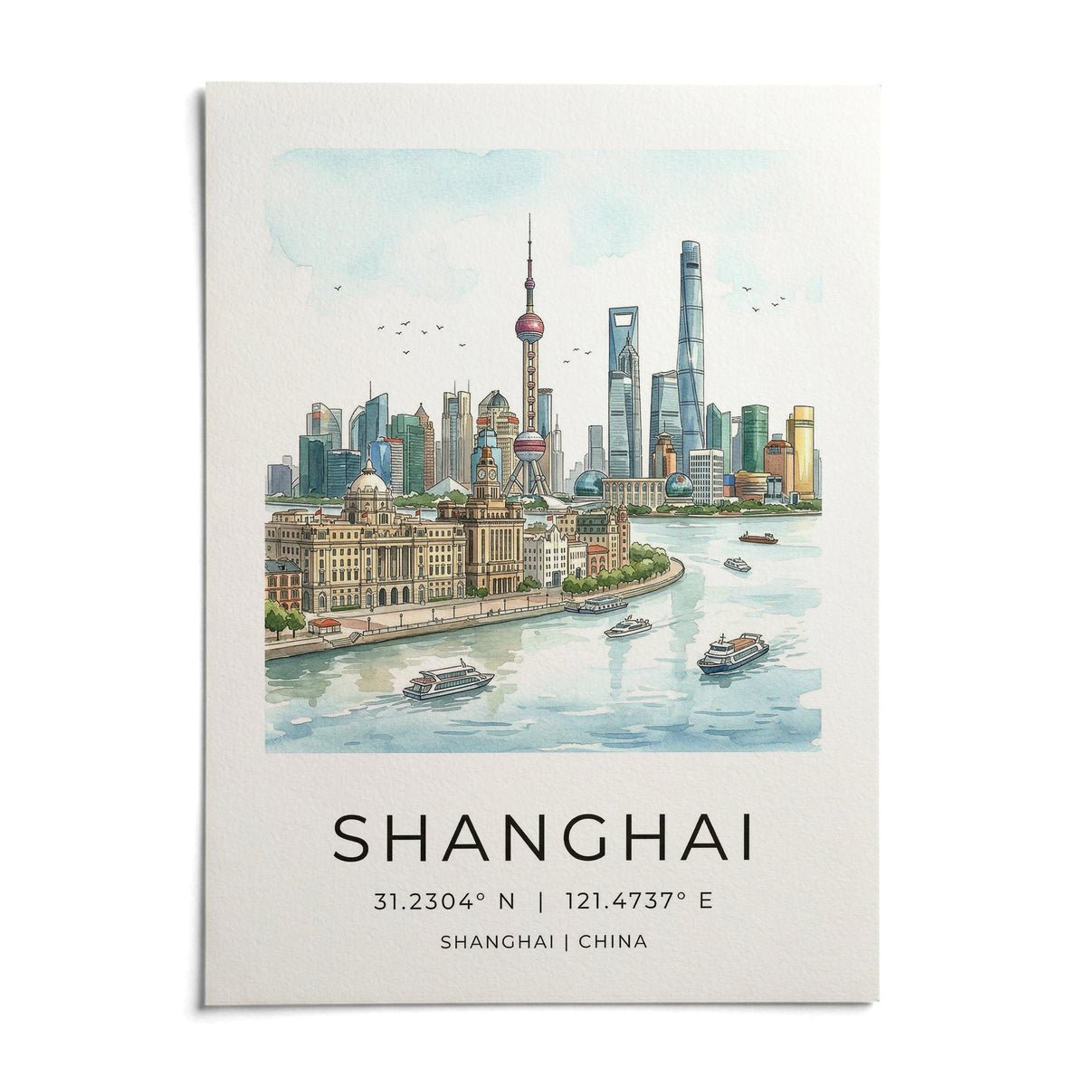 Shanghai City Art Print, shown as an unframed paper print on a plain white background
