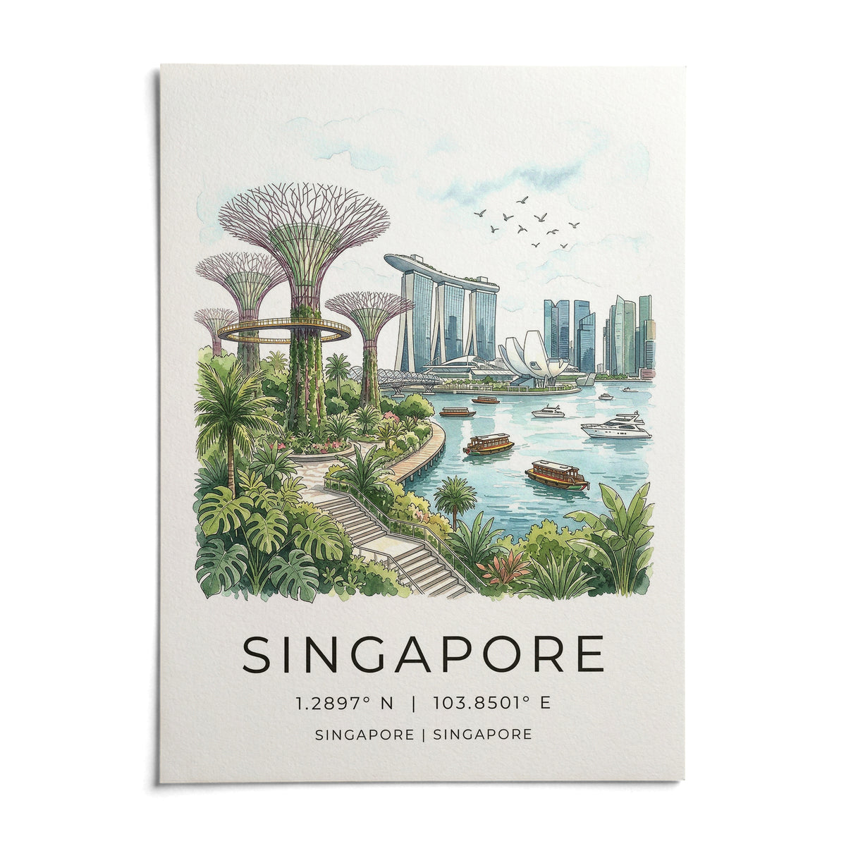 Singapore City Landscape Art, shown as an unframed paper print on a plain white background