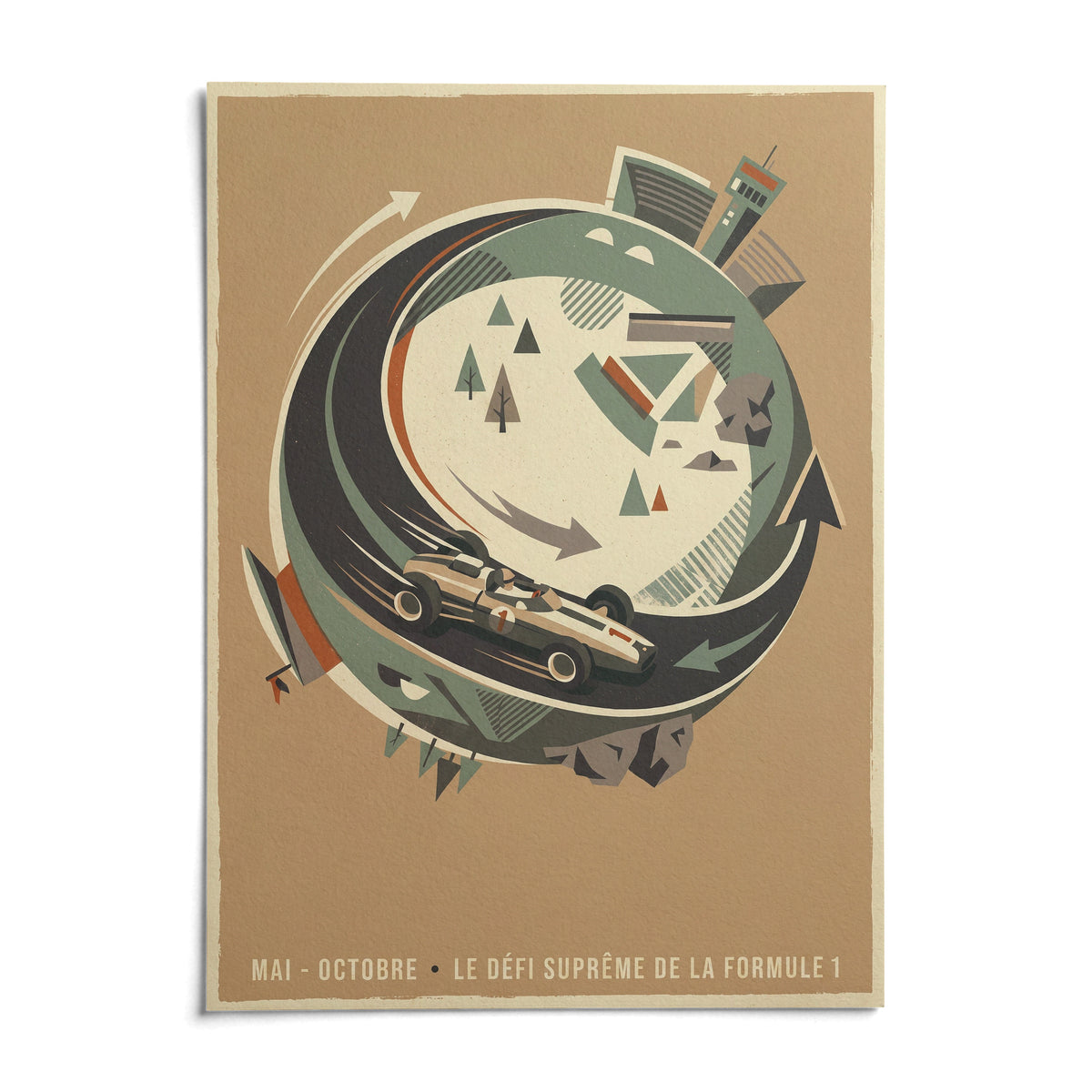 Single Seater Race Car Wall Art, shown as an unframed paper print on a plain white background
