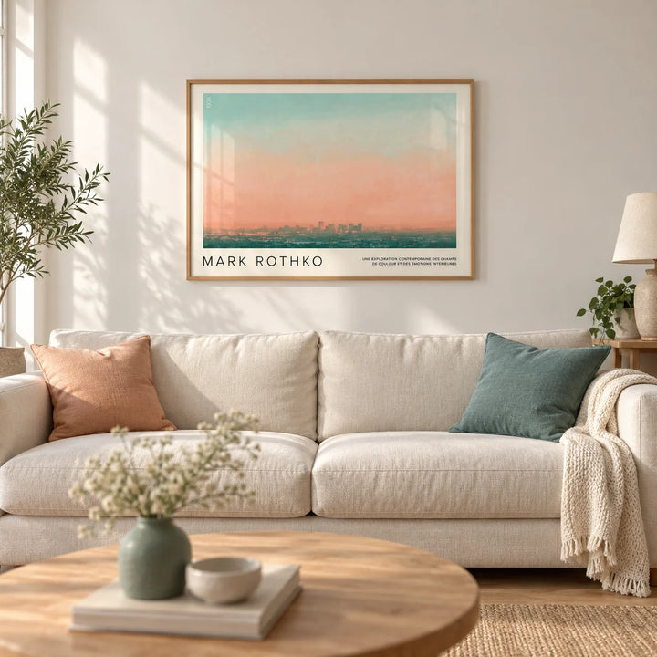 Skyline Wall Pictures, framed on the wall of a calm city flat living room with a soft white wall and a pale oak floor