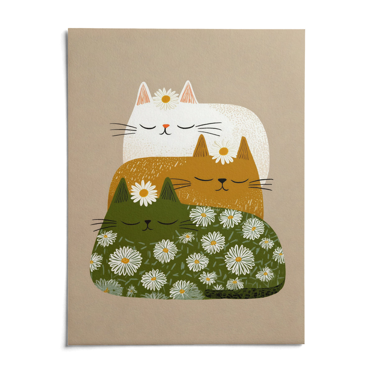 Sleeping Cats Art Print, shown as an unframed paper print on a plain white background