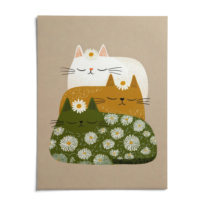 Sleeping Cats Art Print, shown as an unframed paper print on a plain white background