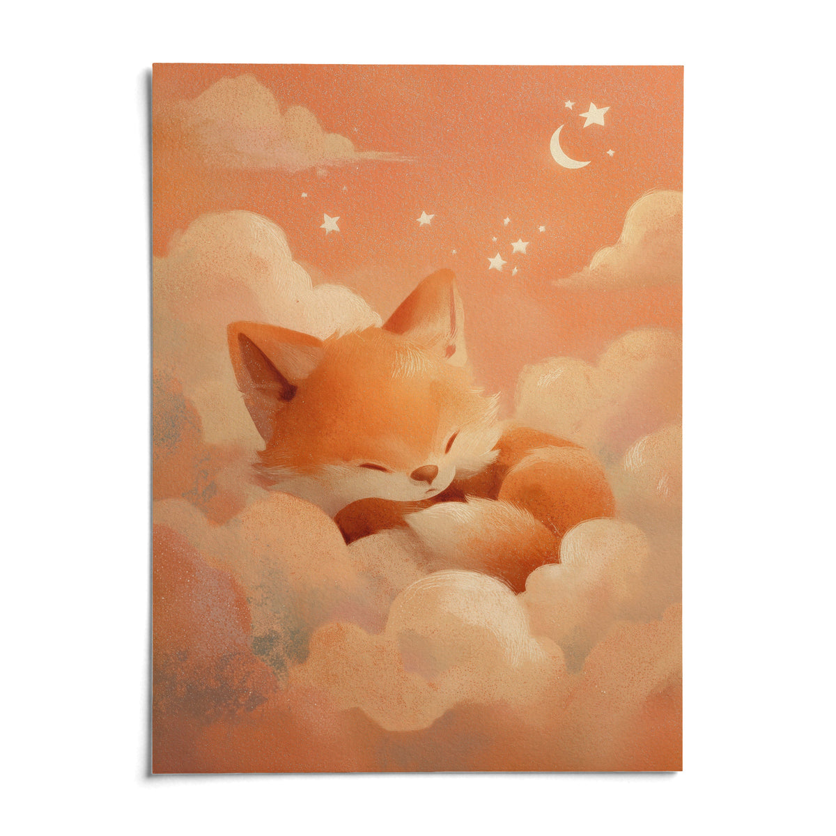 Sleeping Fox Art Print, shown as an unframed paper print on a plain white background