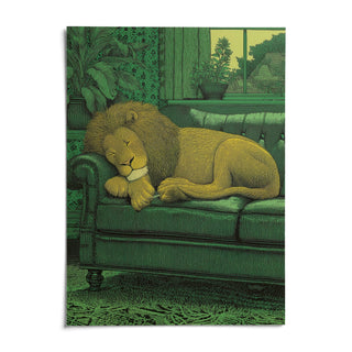 Sleeping Lion Print, shown as an unframed paper print on a plain white background