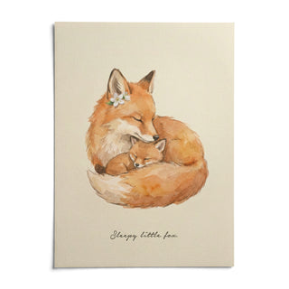Sleepy Fox Art Print, shown as an unframed paper print on a plain white background