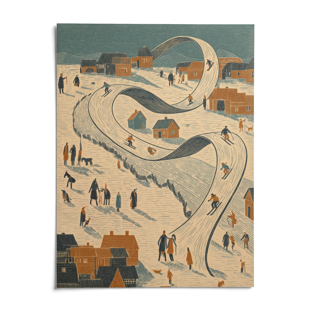 Snow Scene Wall Art, shown as an unframed paper print on a plain white background