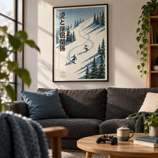 Snowboarding Wall Art, framed on the wall of a relaxed games room in a living room