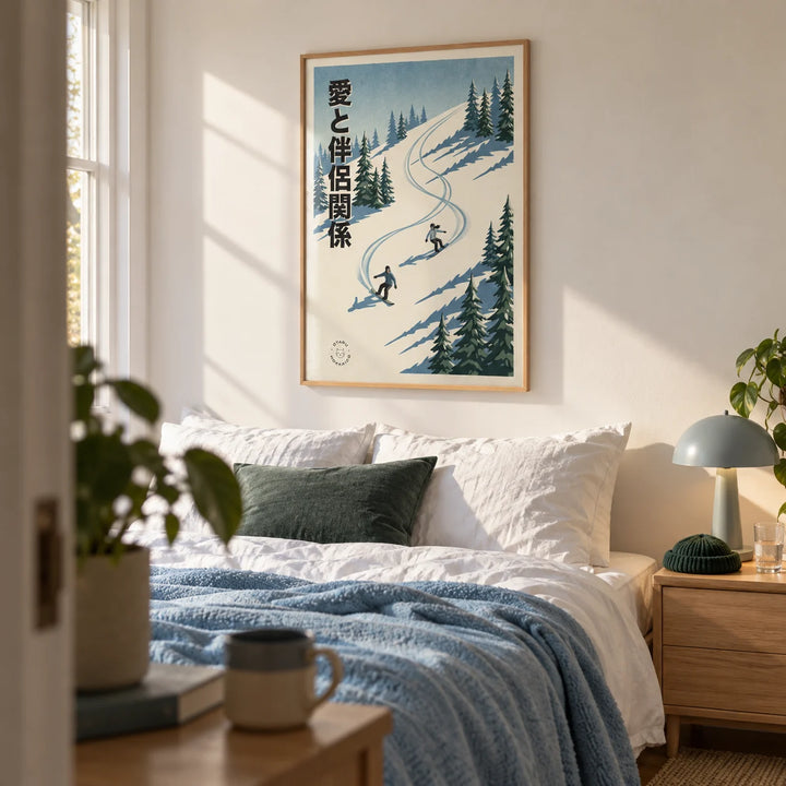 Snowboarding Wall Art, framed on the wall of a young adult's bedroom in a first flat (22-28)