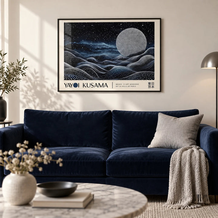 Space Art Wall, framed on the wall of a calm modern living room with a warm white wall