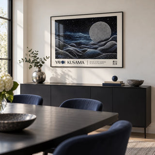 Space Art Wall, framed on the wall of a modern dining room with a soft white wall