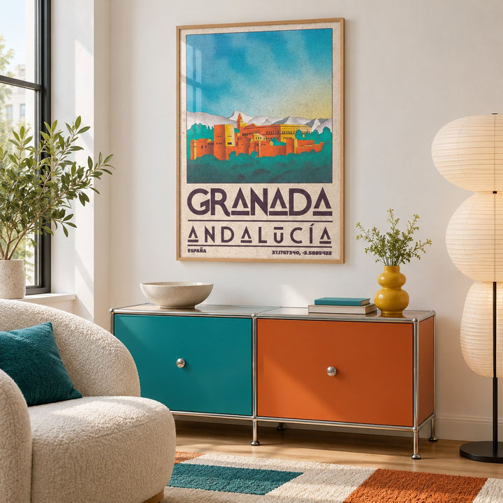 Spanish City Poster shown in a calm reading corner (frame not included)