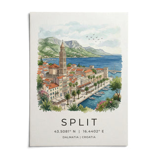 Split Dalmatia Art Print, shown as an unframed paper print on a plain white background