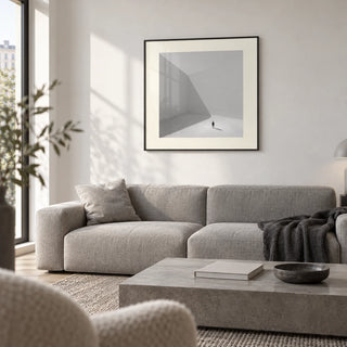 Square Art Prints, framed on the wall of a minimal city apartment living room
